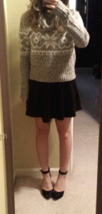 Me, old baggy sweater, new pretty shoes